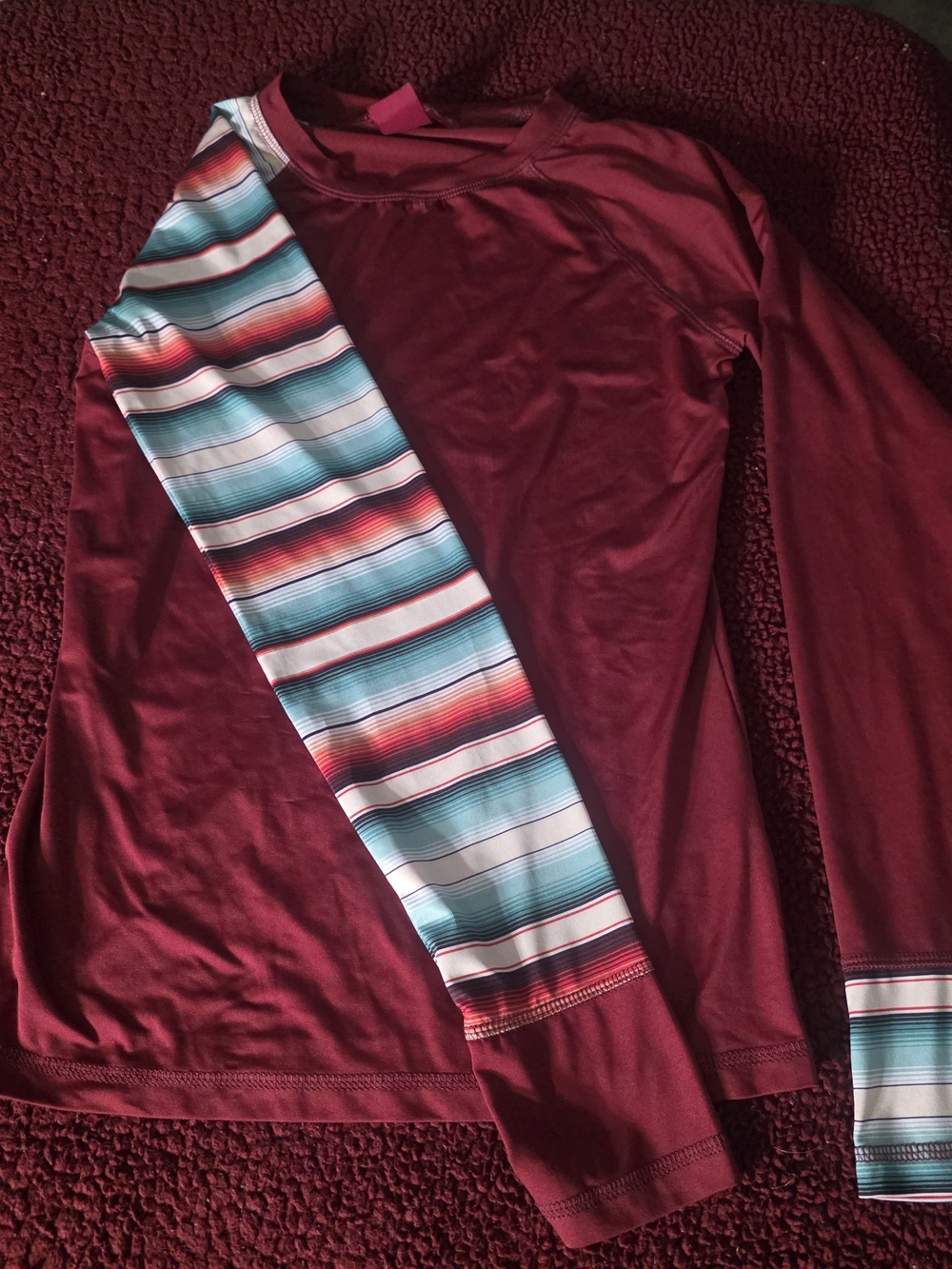 Cowgirl Tuff Maroon Long Sleeve Active Top, XS - Picture 3 of 7